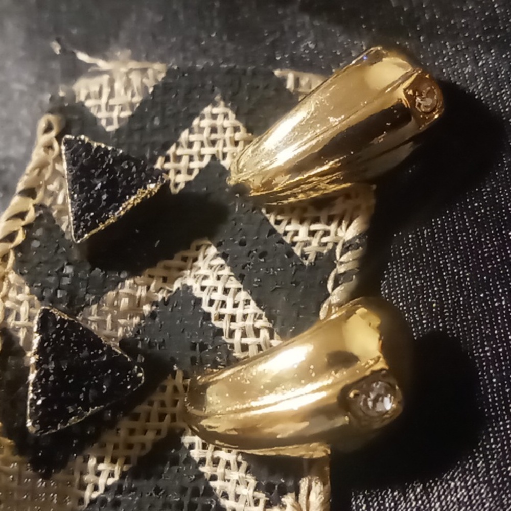 Anne Kline earrings with crystals & druzy stone triangles in gold tone .